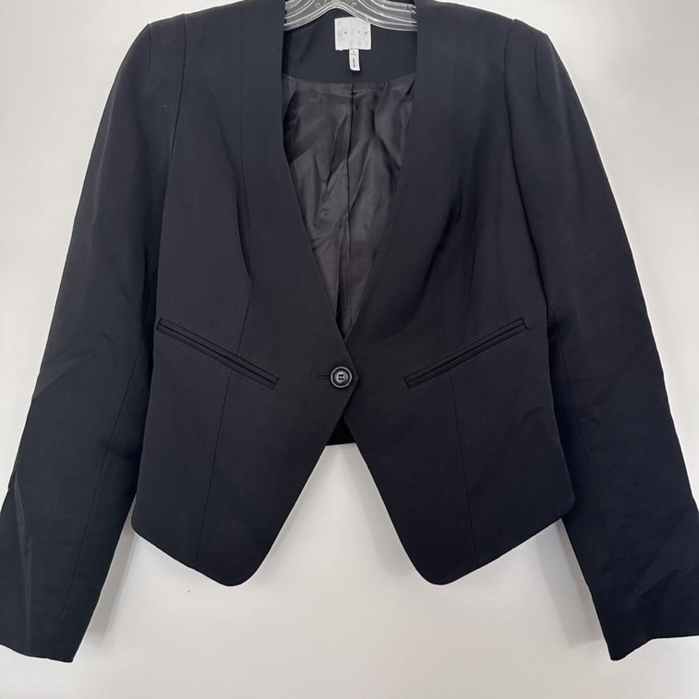 Leith Blazer Women Small Black Cropped Tuxedo Jacket Minimalist Siren Goth Poet